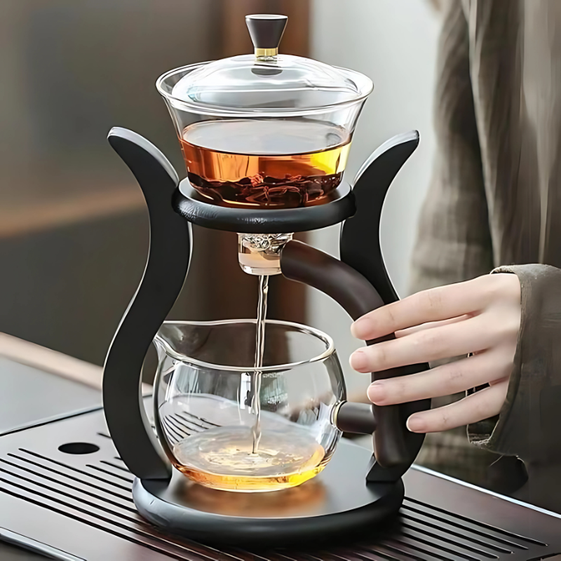 Conjunto de Chá de Vidro Rotativo Automático