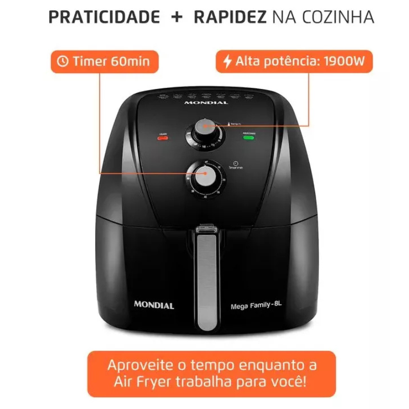 Fritadeira Sem Óleo Air Fryer 8L Mondial  1900W AFN-80-FB