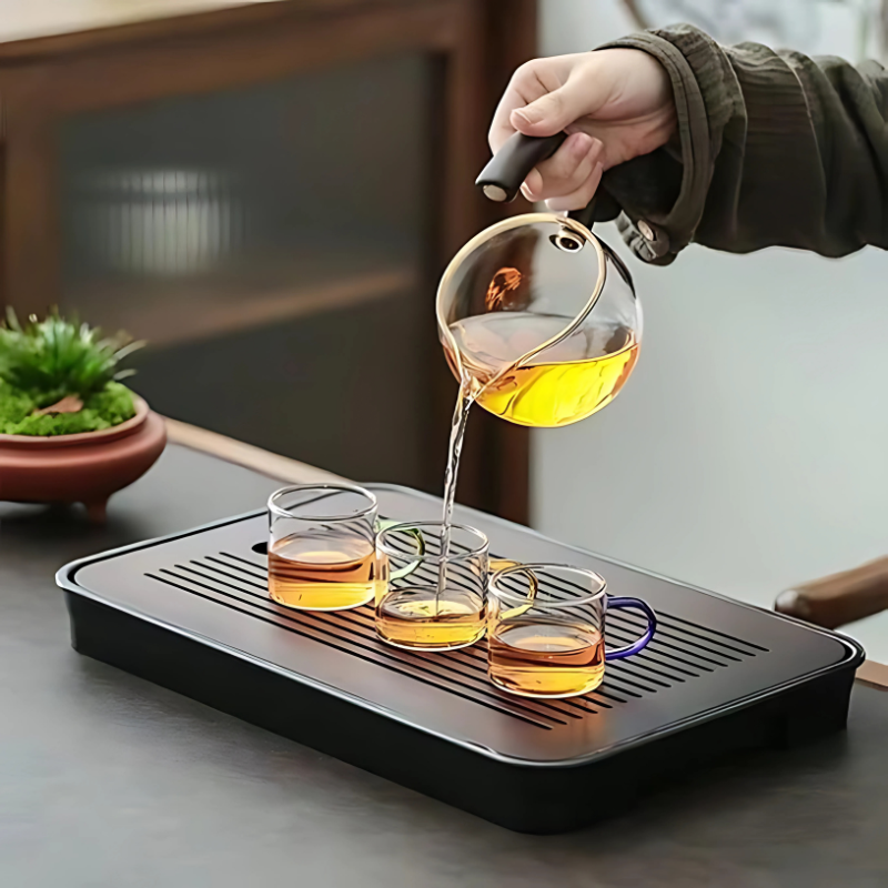 Conjunto de Chá de Vidro Rotativo Automático