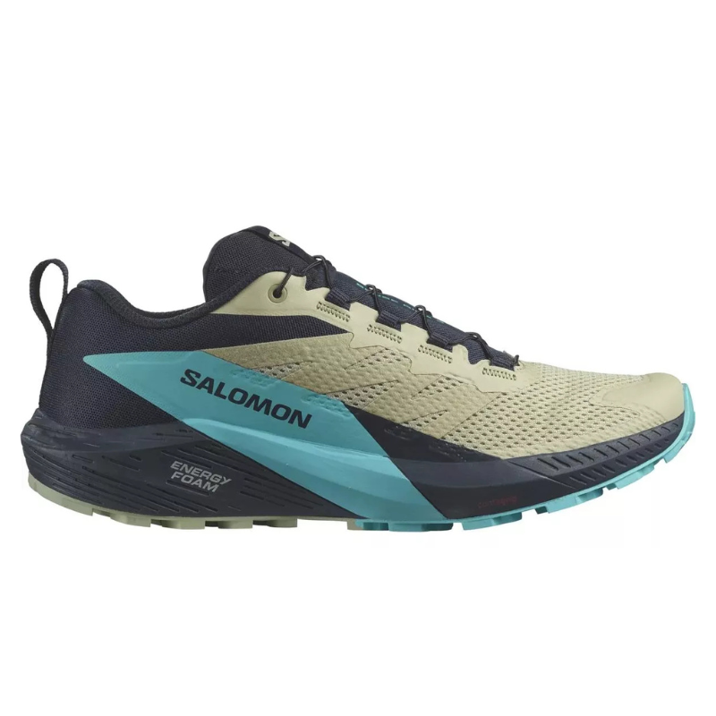 Salomon Sense Ride 5 Tênis Masculino  Bege Azul Trail Running