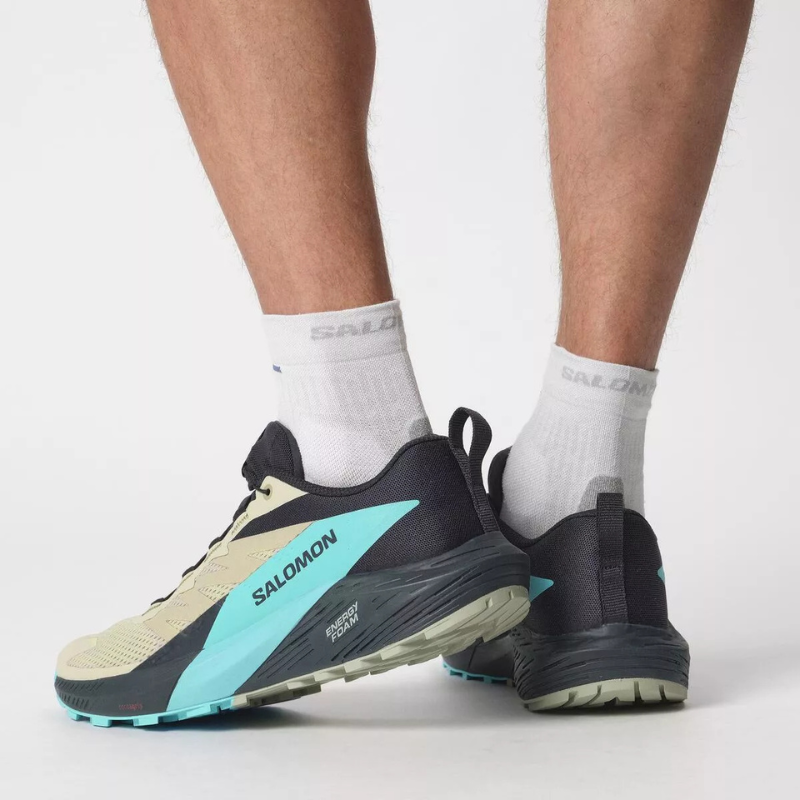 Salomon Sense Ride 5 Tênis Masculino  Bege Azul Trail Running