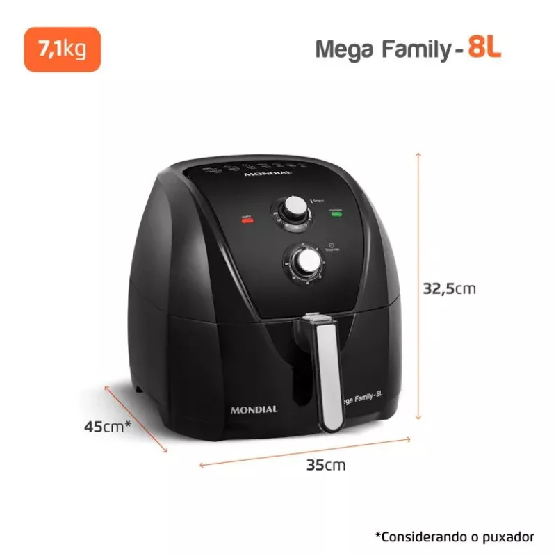 Fritadeira Sem Óleo Air Fryer 8L Mondial  1900W AFN-80-FB