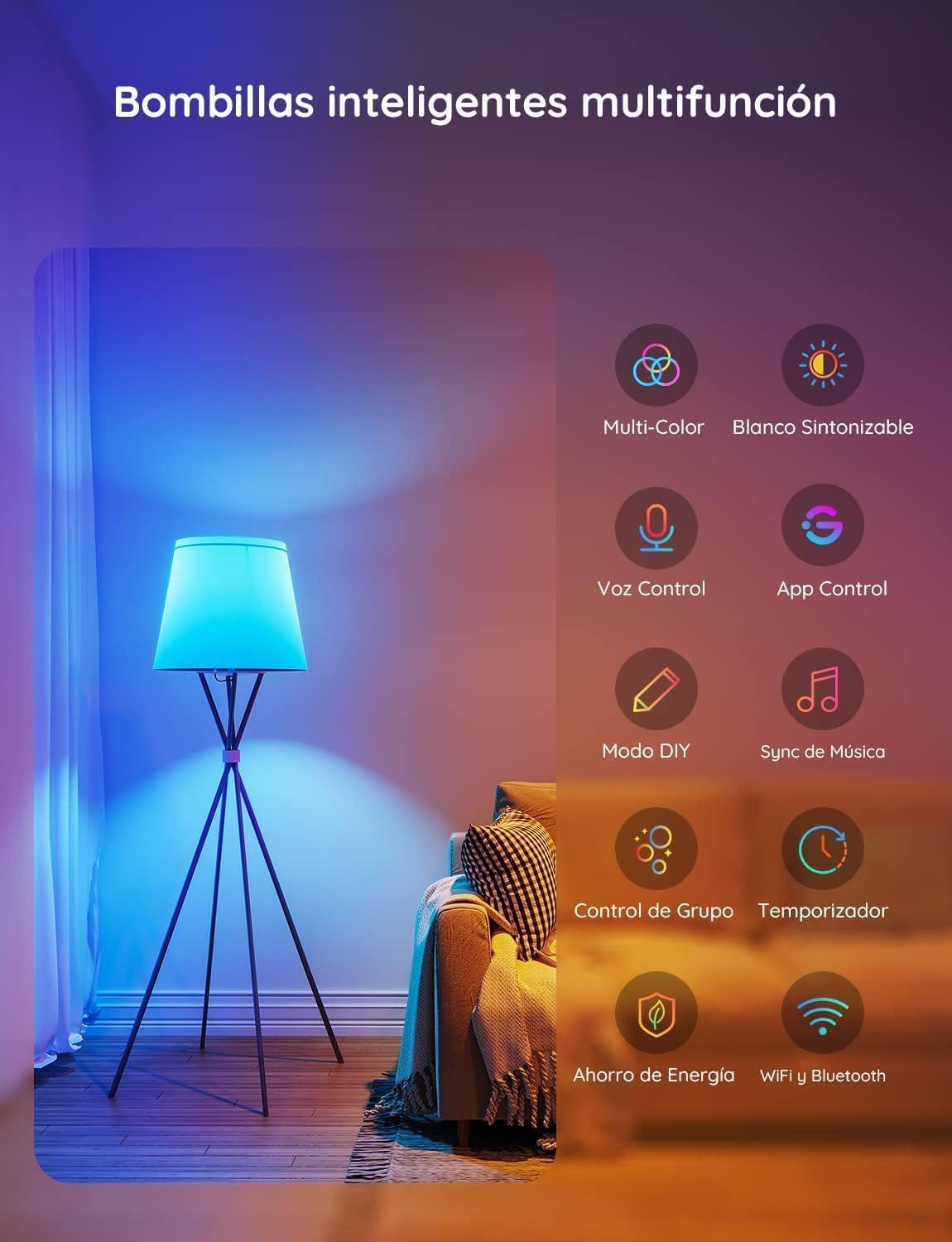 Govee Bombilla LED E27 Inteligentes WiFi y Bluetooth, Juego de 2 [Clase de eficiencia energética F]