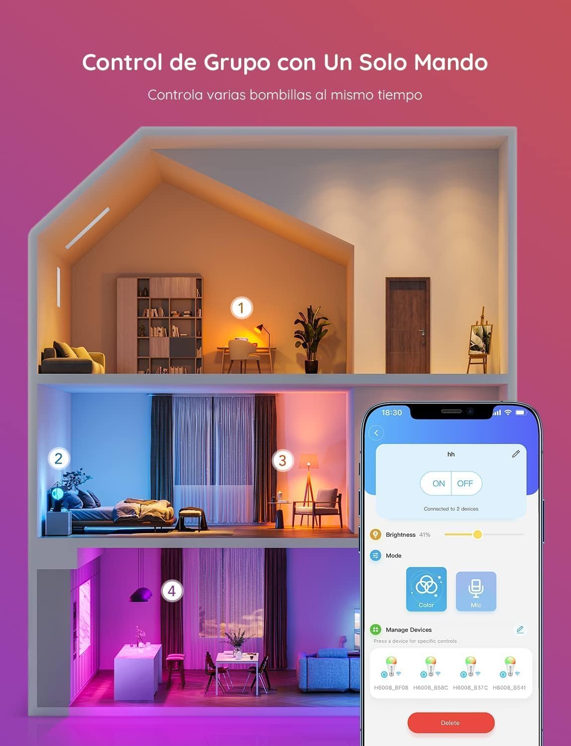 Govee Bombilla LED E27 Inteligentes WiFi y Bluetooth, Juego de 2 [Clase de eficiencia energética F]