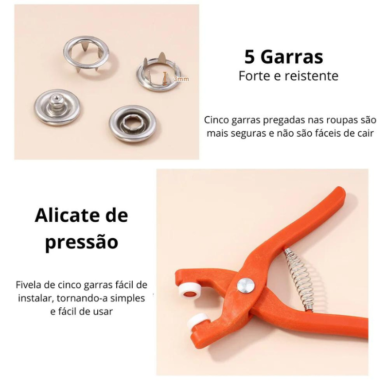 Alicate de Fixação Para Botões I Kit Completo