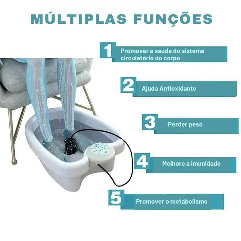 Spa para os pés ou dispositivo de banho iônico para os pés com água e eletrodos.