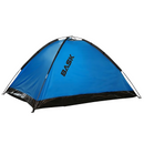 Barraca de camping azul com o logotipo ’BASK’ na lateral.
