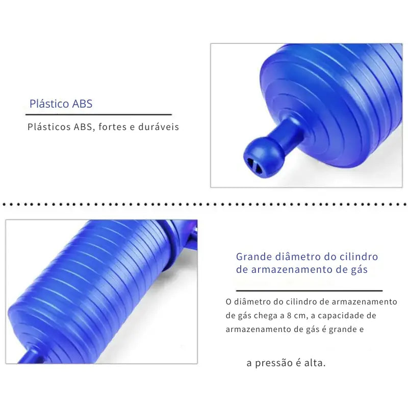 Botijão de gás de plástico azul com laterais com nervuras e um bocal.