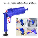Dispositivo portátil azul tipo desentupidor para desobstrução de ralos e canos.