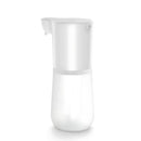 Dispensador de sabonete de plástico branco com corpo translúcido e tampa da bomba opaca.