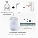 Infográfico mostrando como diluir o desinfetante para as mãos com água em uma proporção de 1:4.
