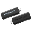 Dois bastões ou dongles de streaming USB pretos, um com o rótulo ’AMPOWN’ e o outro ’GAME STICK’.