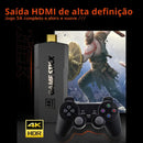 Controle de jogo ou dongle HDMI com capacidade para 4K HDR e um controle de jogo.