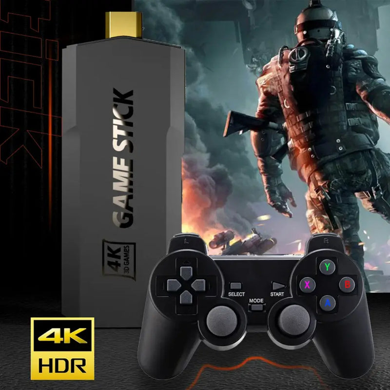 Controle de jogo para um console de videogame, mostrado junto com a embalagem e a arte do jogo.