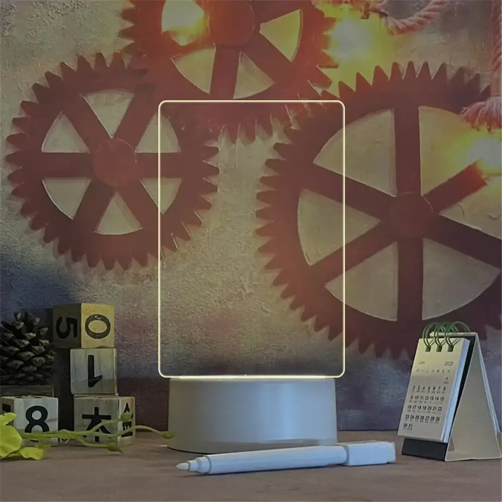 Painel retangular iluminado de vidro ou acrílico em uma base branca.