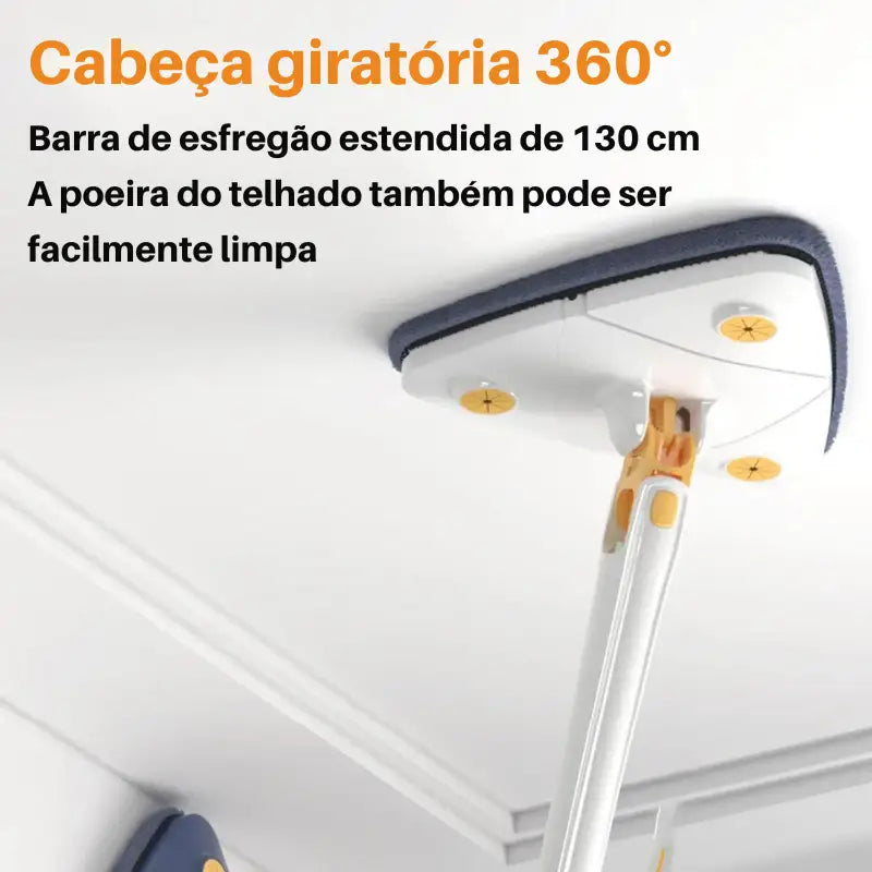 Mop de limpeza extensível com cabeça giratória de 360 graus para limpeza de tetos e paredes.