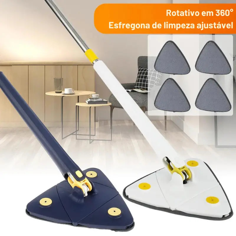 Mopa triangular para piso com cabeça de limpeza ajustável e capacidade de rotação.