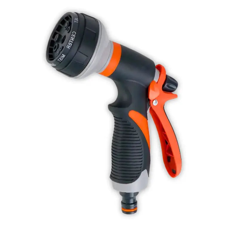 Bico de pulverização para mangueira de jardim com várias configurações de pulverização e uma empunhadura ergonômica.