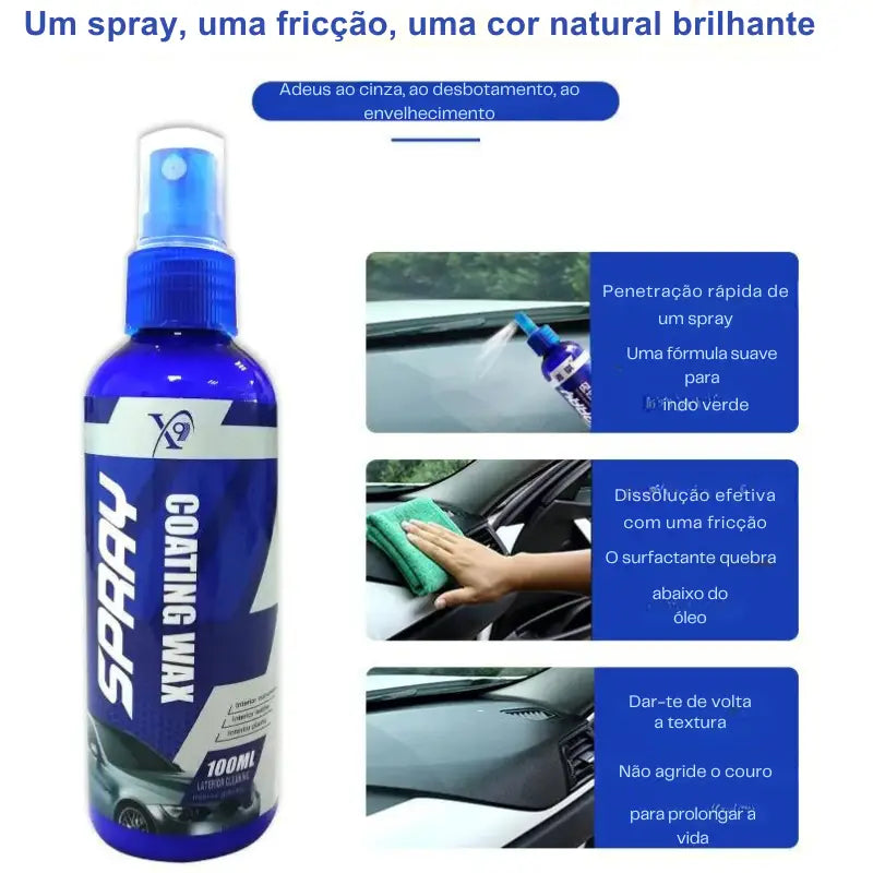 Frasco de spray azul de produto de cera para revestimento de carros.